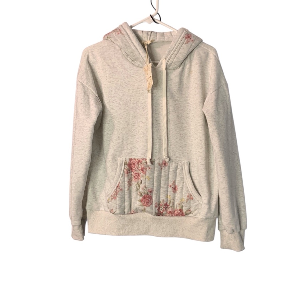 Hem & Thread Cream Floral Hoodie